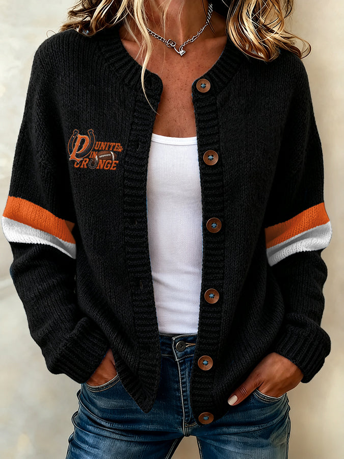 Women'S Football Fans Print Knitted Cardigan Top