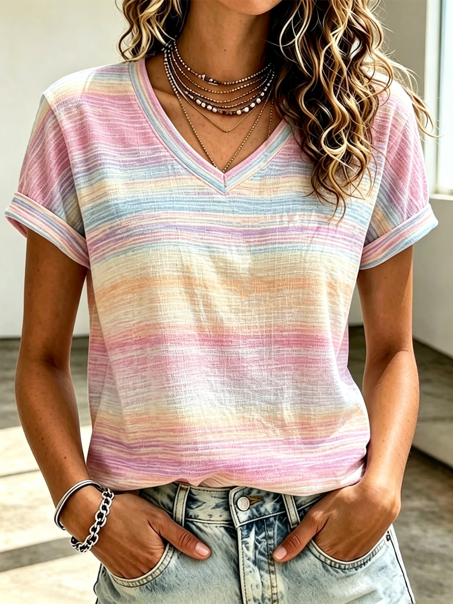 Women'S Casual Printed V-Neck T-Shirt
