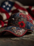 Retro Veteran Flag Poppy Print Hat