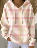 Women's Pastel Plaid Floral Print Casual Oversized Hoodie