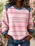 Women's Pink Stripes Print Sweatshirt