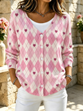 Women's Casual Plaid Heart-Shaped V-Neck Cardigan