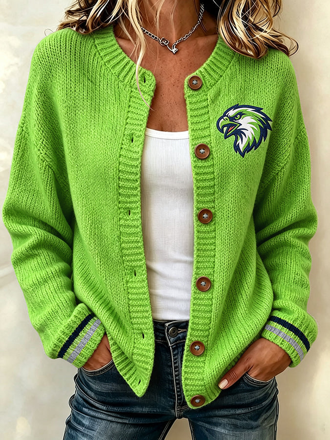 Women'S Football Printed Knitted Cardigan