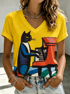 Women'S Cute Cat Printed Casual T-Shirt
