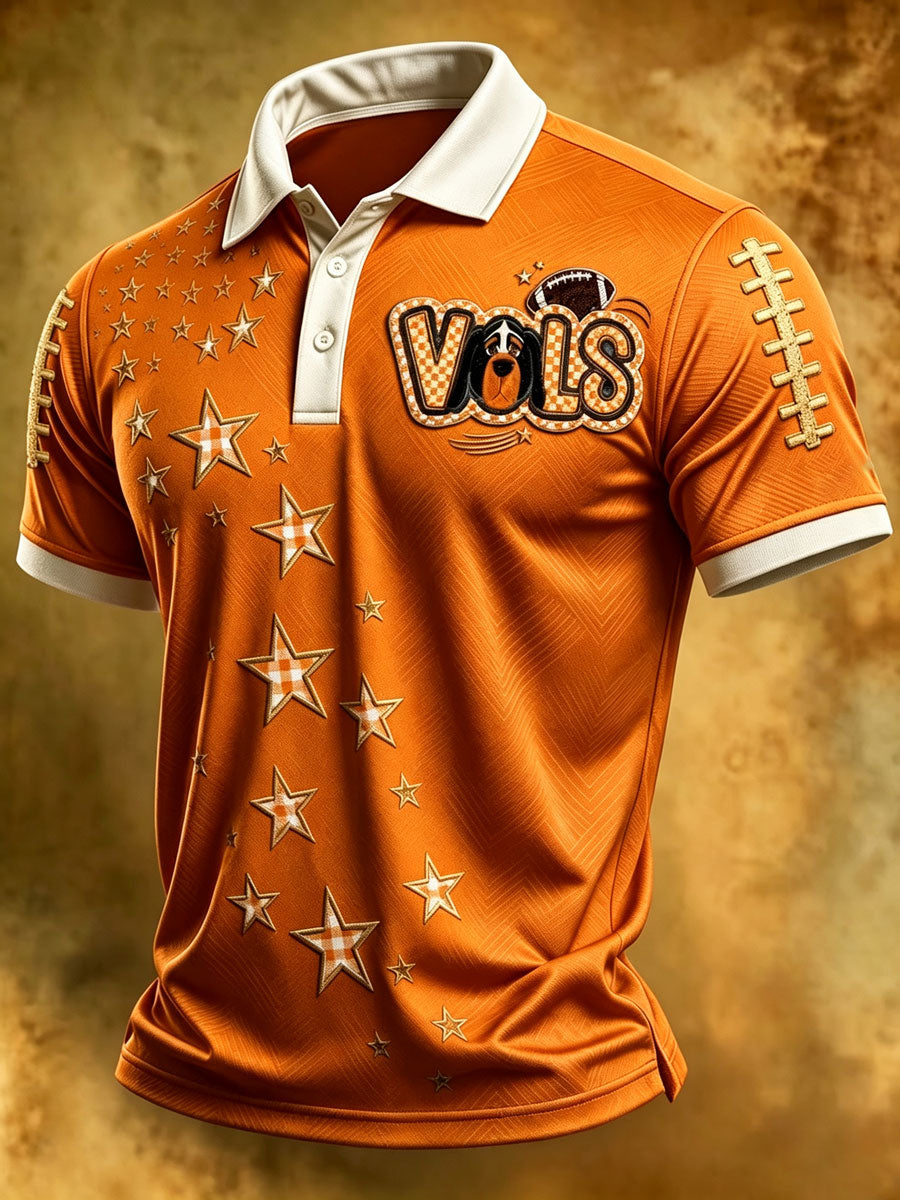 Men'S Retro Football Print Polo T-Shirt