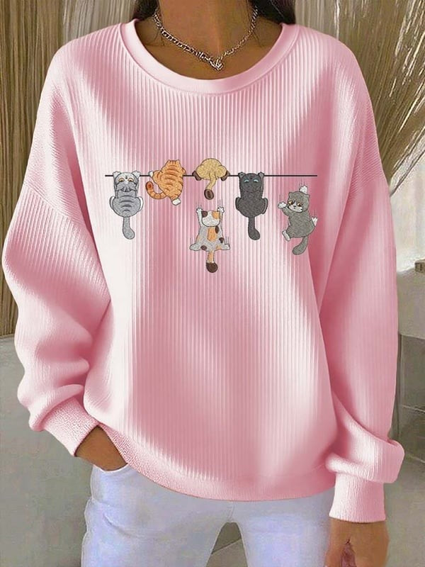Women'S Cute Cat Printed Casual Texture Sportswear