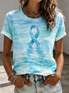 Women's pink tie breast cancer awareness print round neck short sleeve T-shirt