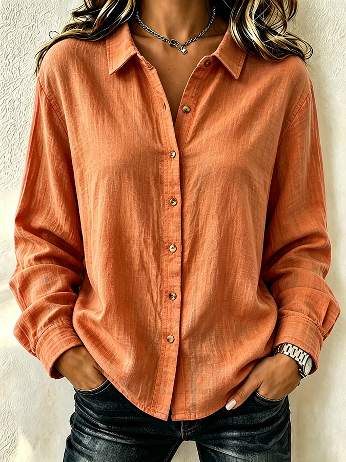 Women'S Solid Color Lapel Long Sleeved Shirt