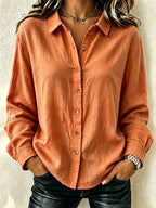 Women'S Solid Color Lapel Long Sleeved Shirt