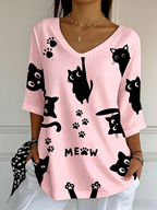 Women'S Cat Printed Casual T-Shirt