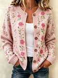 Ladies' Casual Floral Knitted Cardigan Top