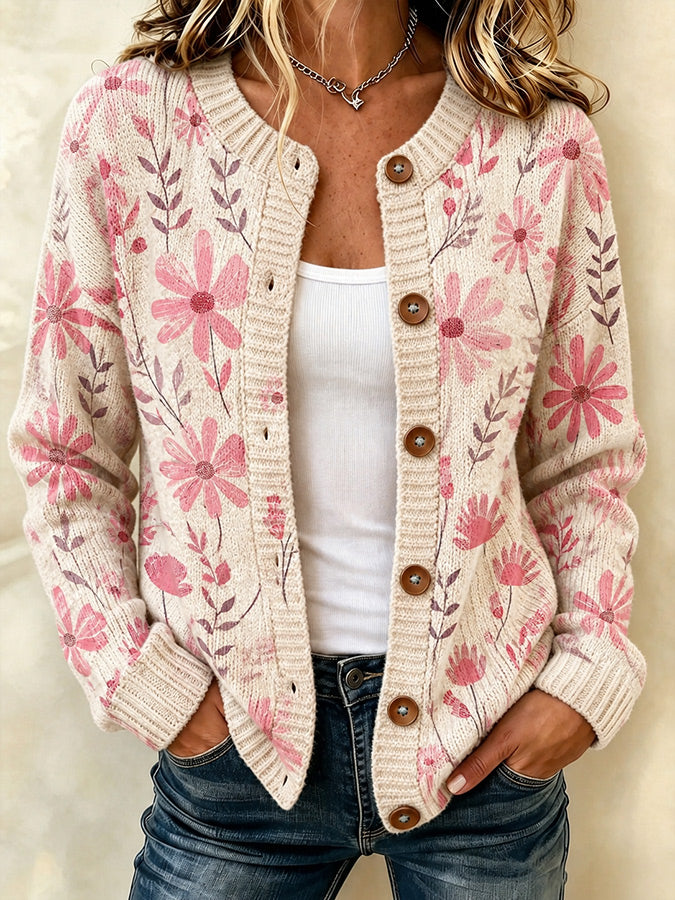 Women's Casual Floral Knitted Cardigan Top