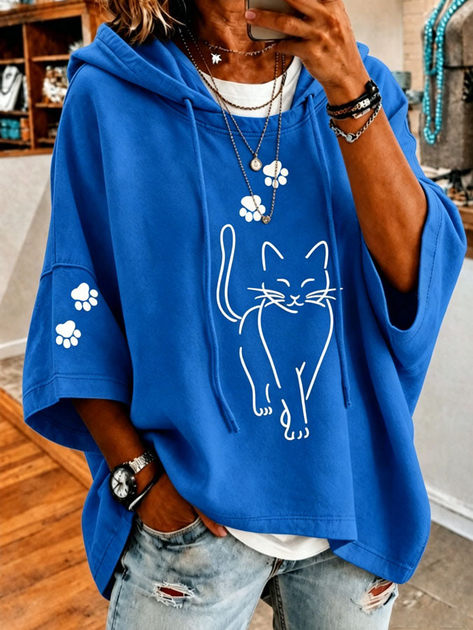 Women's Cat Printed Casual Hoodie