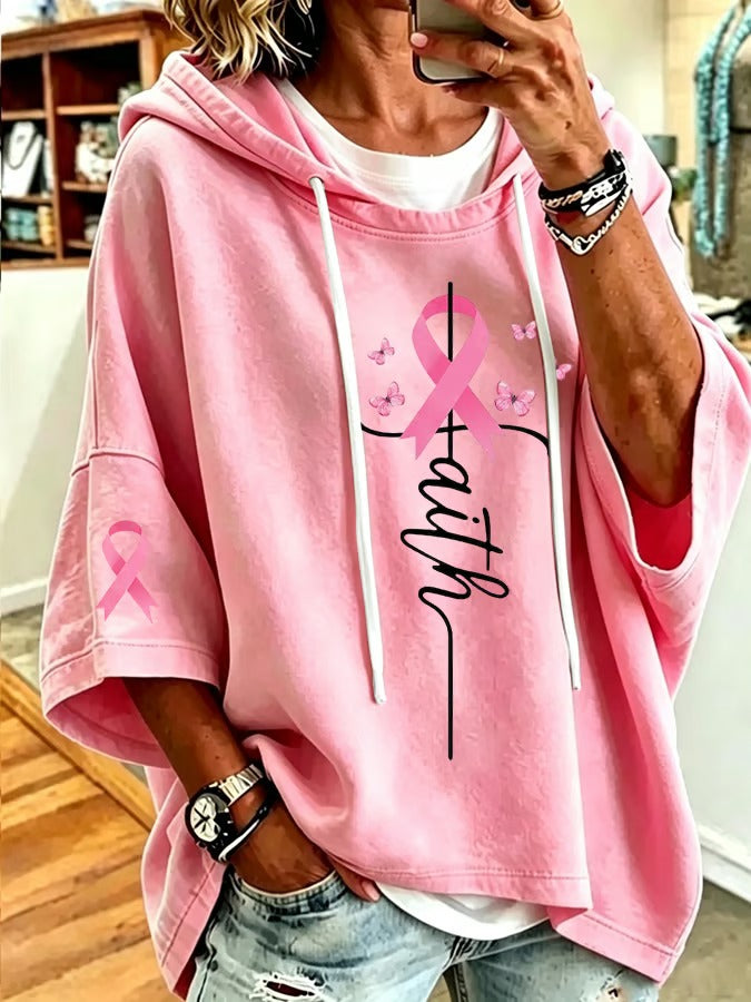 Women's Breast Cancer Print Loose Sweatshirt