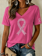 Women'S Breast Cancer Prevention And Control Propaganda Printed Short Sleeved T-Shirt