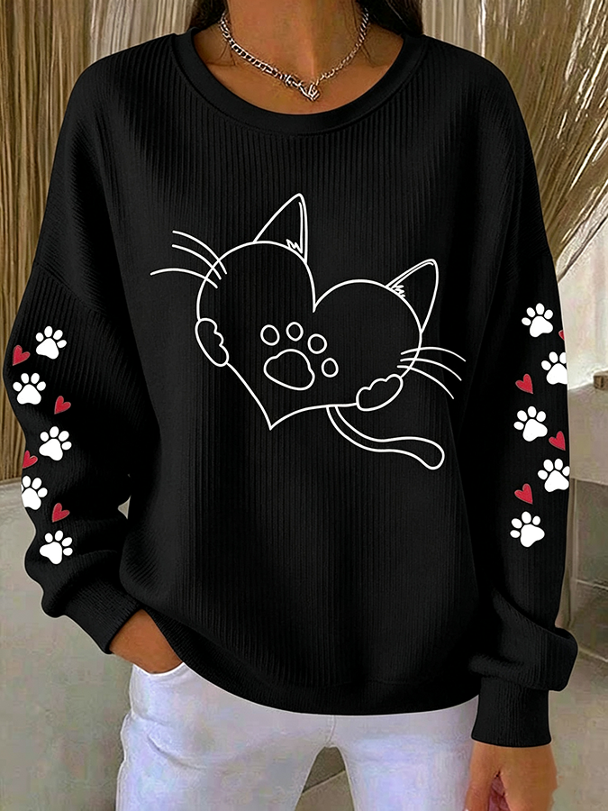 Women'S Simple And Cute Cat Paw Print Casual Texture Sportswear