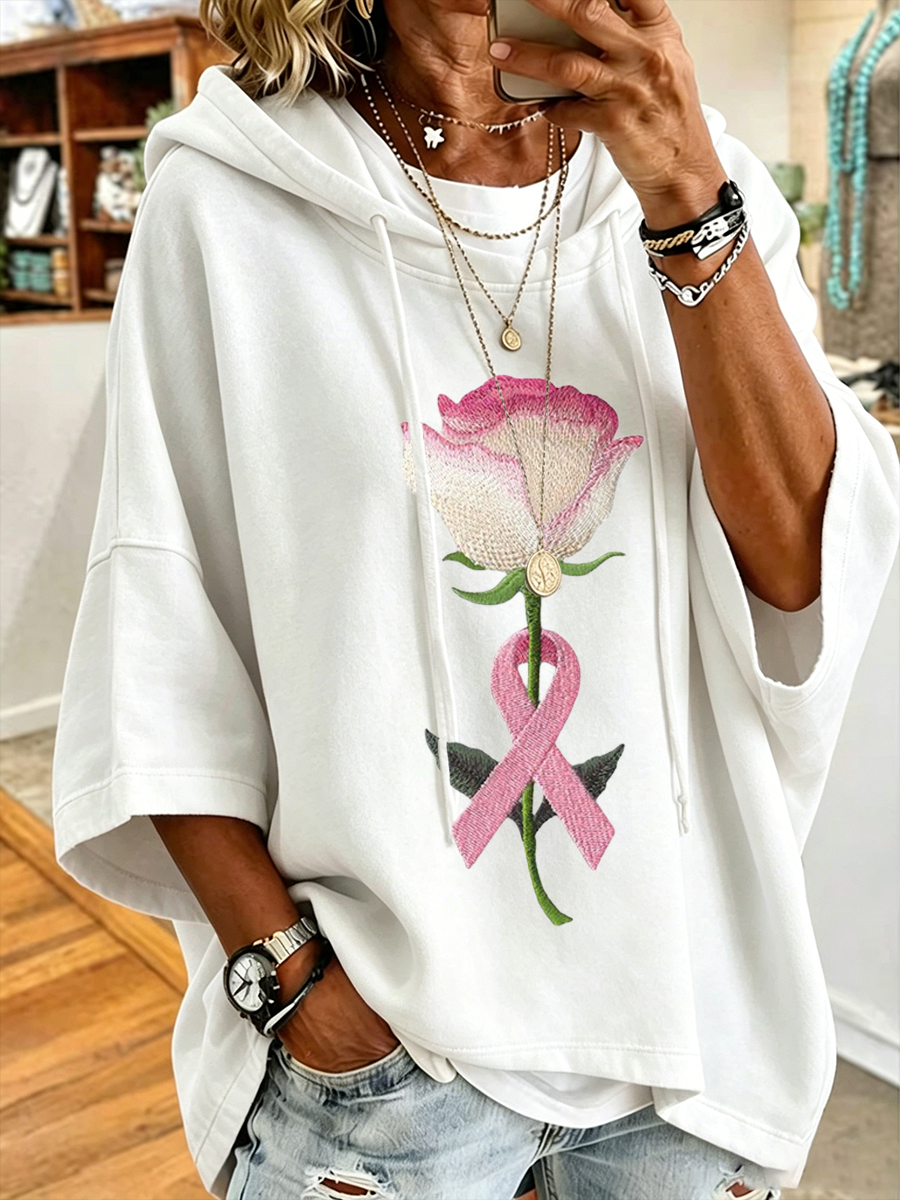 Women's Simple Floral Embroidery Hooded Sweatshirt