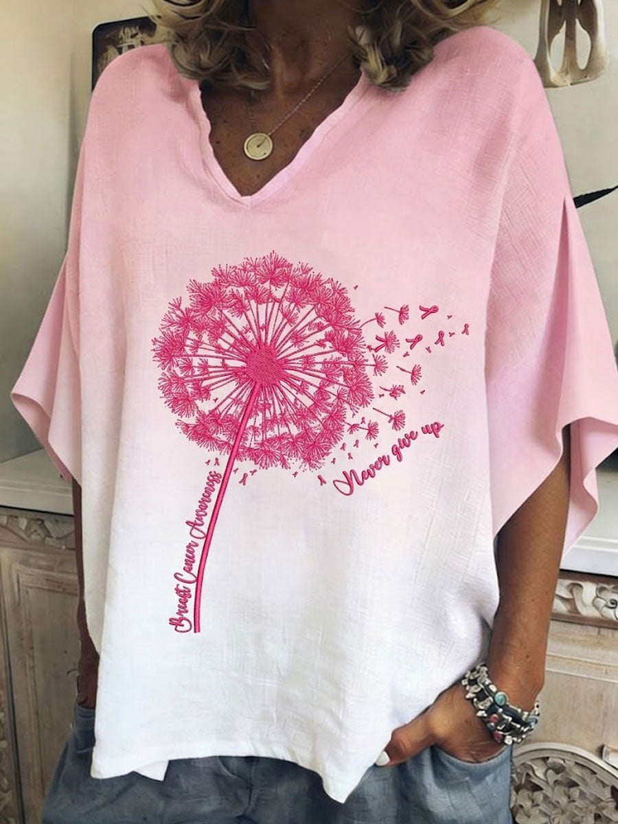 Women'S Cotton And Linen Floral Casual Top