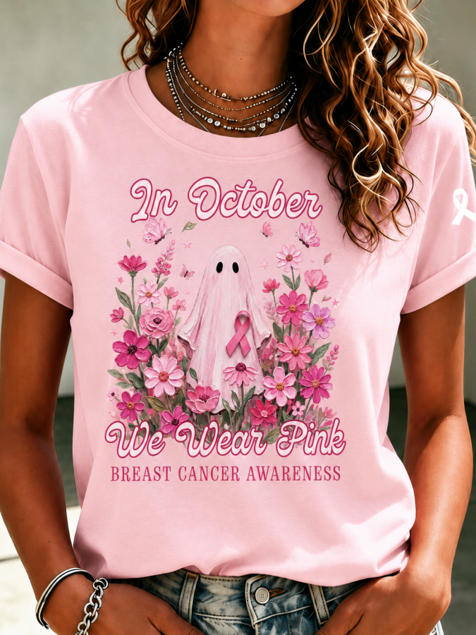 Women'S Pink Art Printed Casual T-Shirt