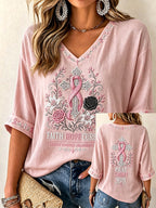 Women'S Breast Cancer Printed V-Neck Short Sleeve T-Shirt