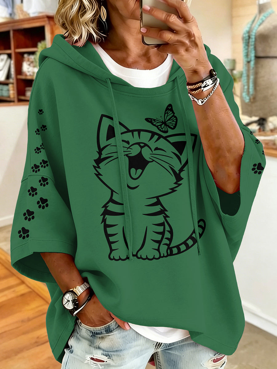 Women'S Vintage Cat Print Hoodie