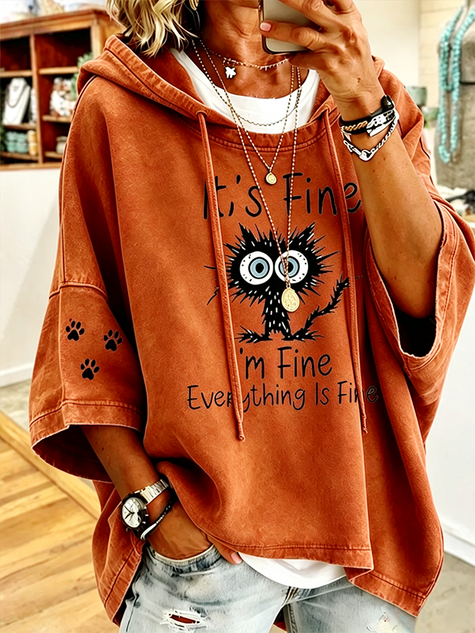Women'S Casual Cat Print Hoodie