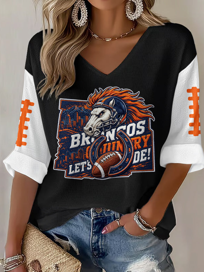 Women'S Football Print Waffle  Top