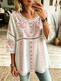 Women's Lace Floral Art Linen Shirt