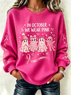 Women's Breast Cancer Print Crew Neck Check Sweatshirt