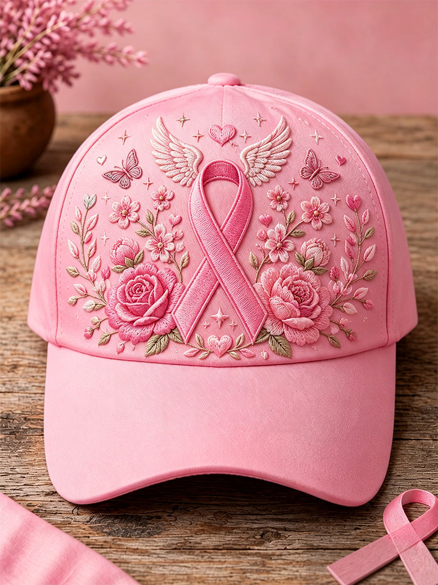 Unisex Pink Floral Print Breast Cancer Awareness Support Hat