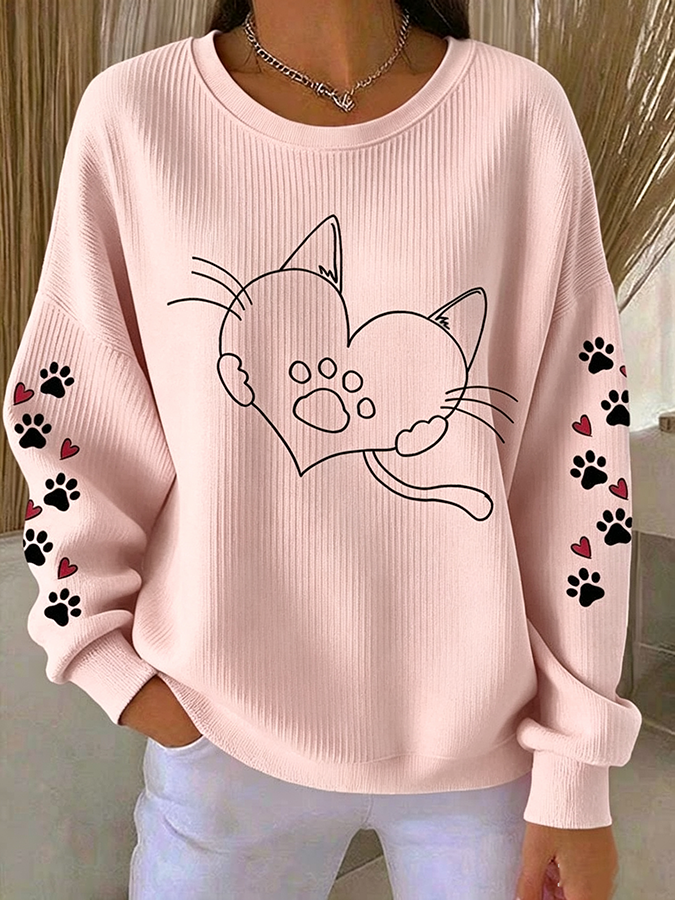 Women'S Simple And Cute Cat Paw Print Casual Texture Sportswear