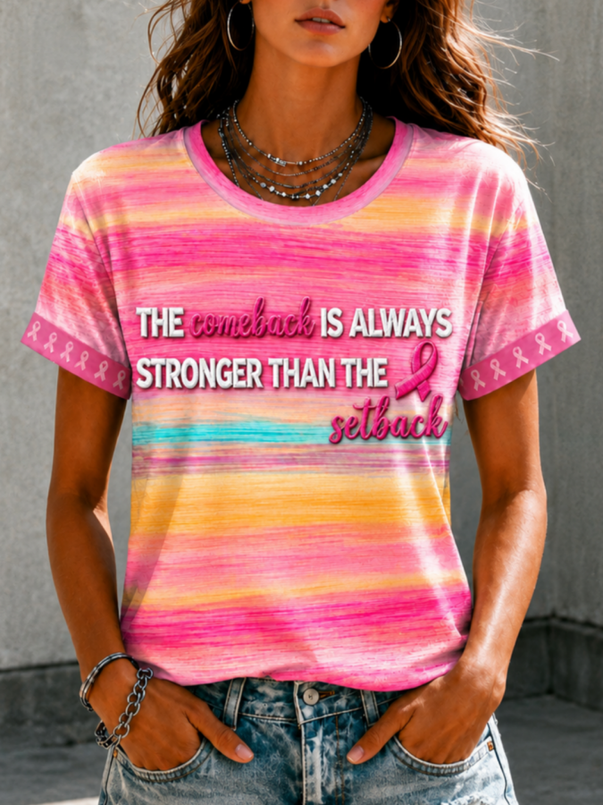 Women'S Breast Cancer Awareness Printed  T-Shirt