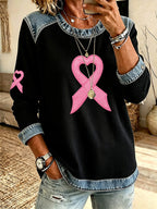 Women'S Casual Contrasting Heart-Shaped Ribbon Waffle Top