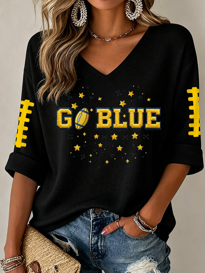 Women'S Football Print Waffle Top