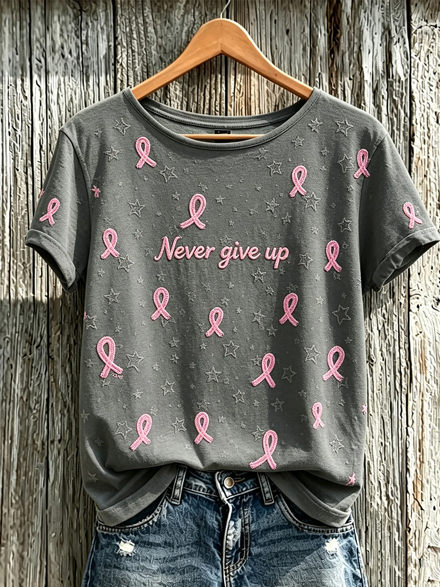 Women'S Breast Cancer Awareness Main Pattern Printed Casual Short-Sleeve T-Shirt
