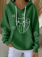 Women'S Cute Cat Print Hooded Knitted Long Sleeved Sportswear