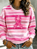 Women'S Pink Patchwork Print Breast Cancer Awareness Crewneck Sweatshirt