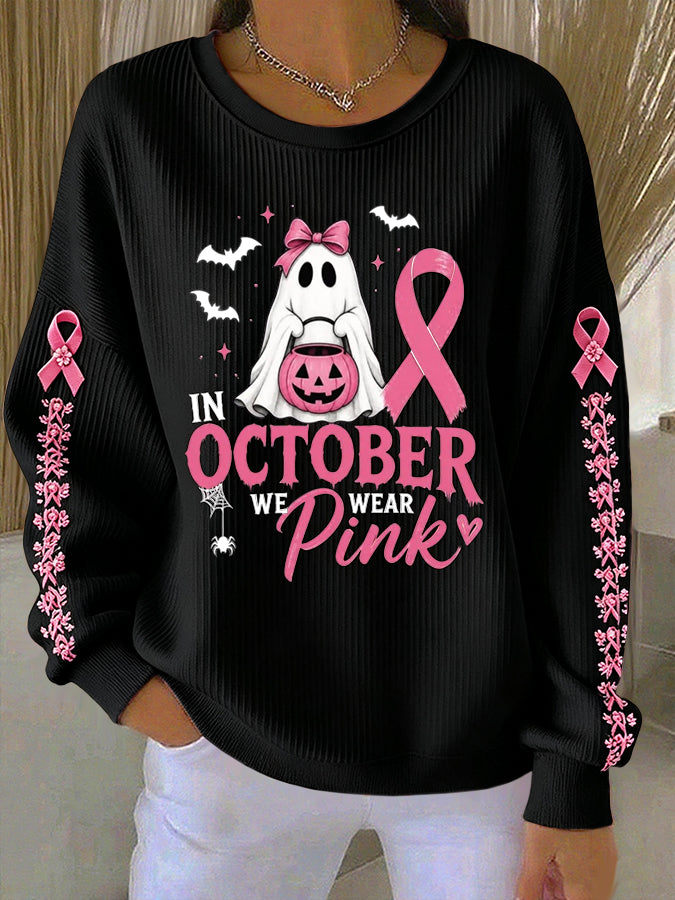 Women'S In October We Wear Pink Print Casual Sweatshirt