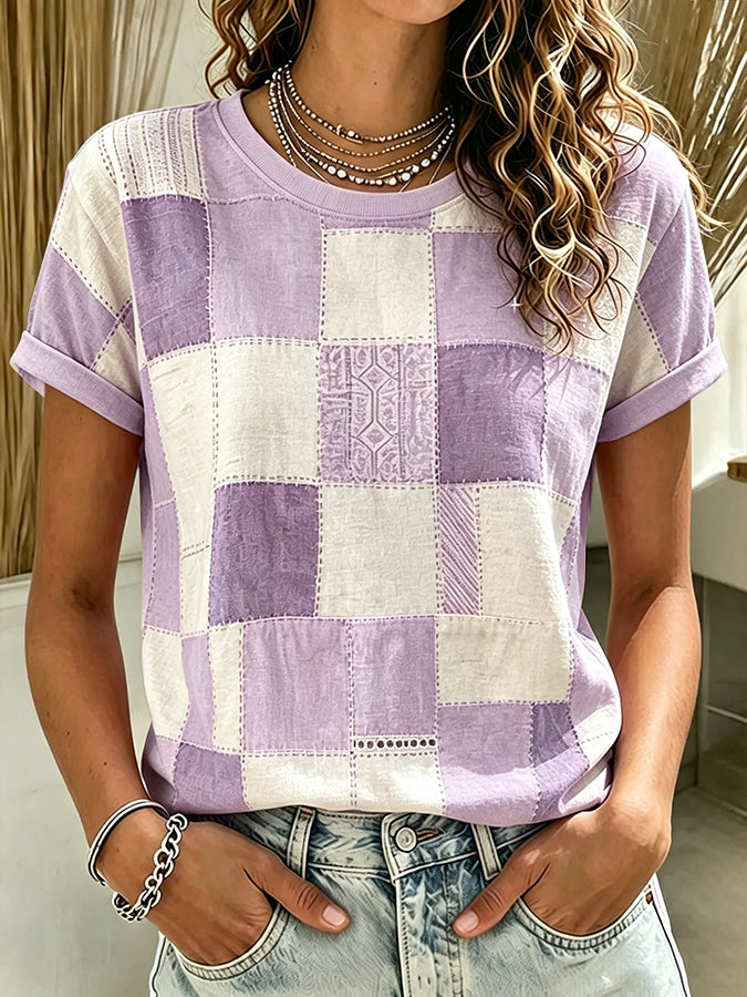 Women's Retro Casual Plaid T-Shirt