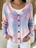 Women's Pink Gradient Art Printed Casual Cardigan