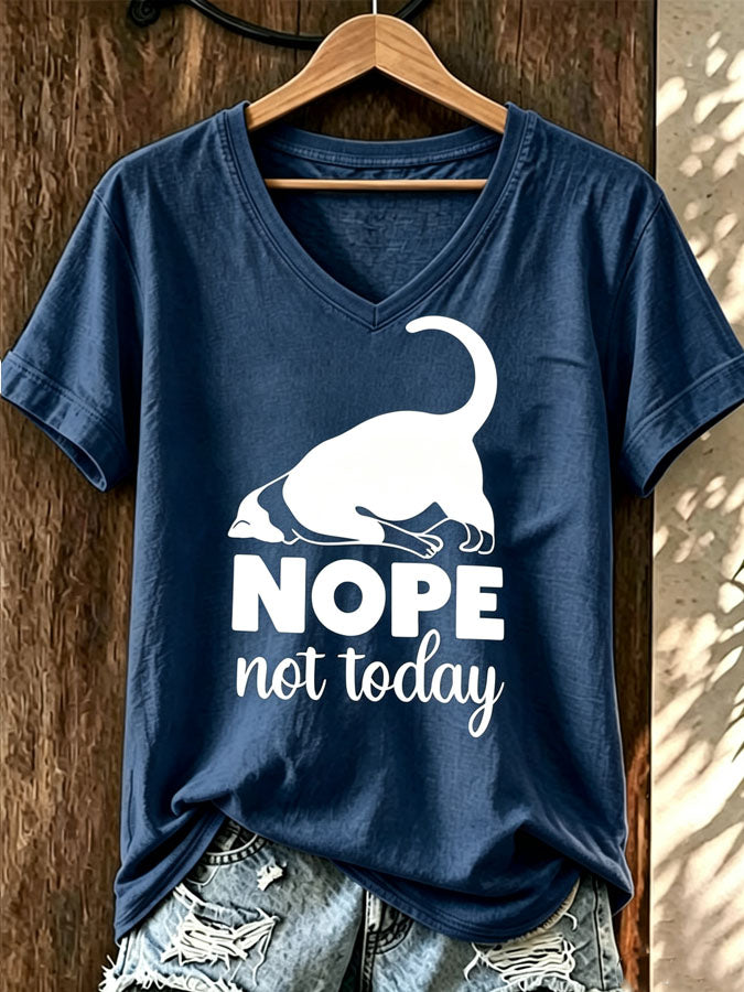 Women'S Cute Cat Printed Casual V-Neck T-Shirt