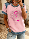 Women'S Breast Cancer Awareness Print Waffle Casual Tee