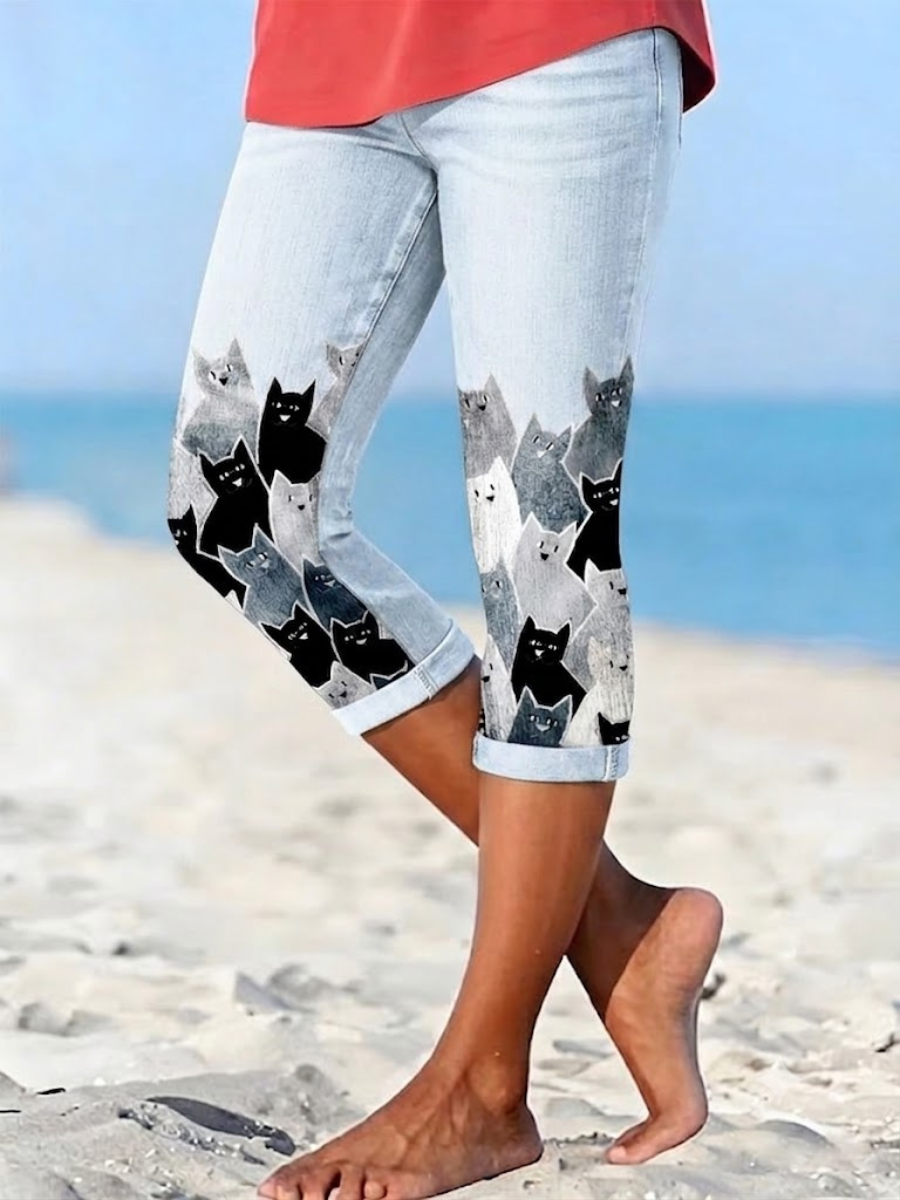 Women'S International Cat Day Artistic Cute Printed Casual Tight Pants