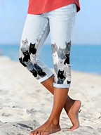 Women'S International Cat Day Artistic Cute Printed Casual Tight Pants