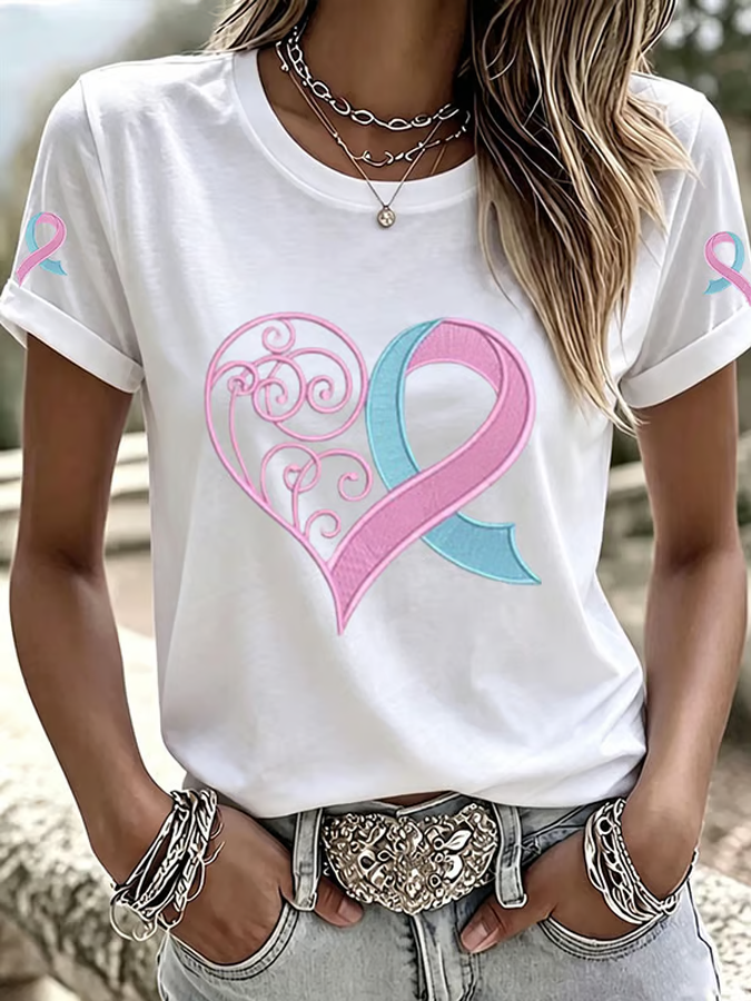 Women'S Breast cancer awareness Printed Casual T-Shirt
