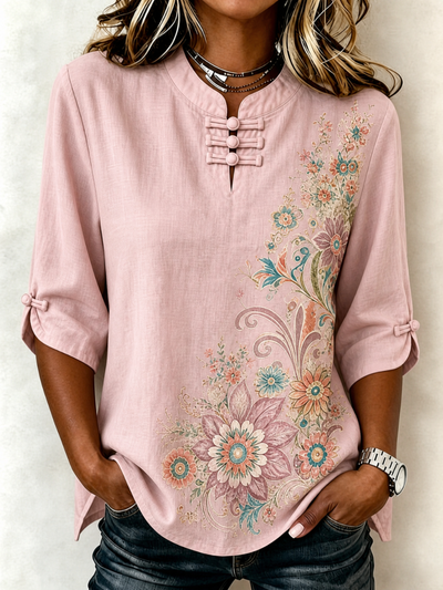 Women's Floral Casual Button Top