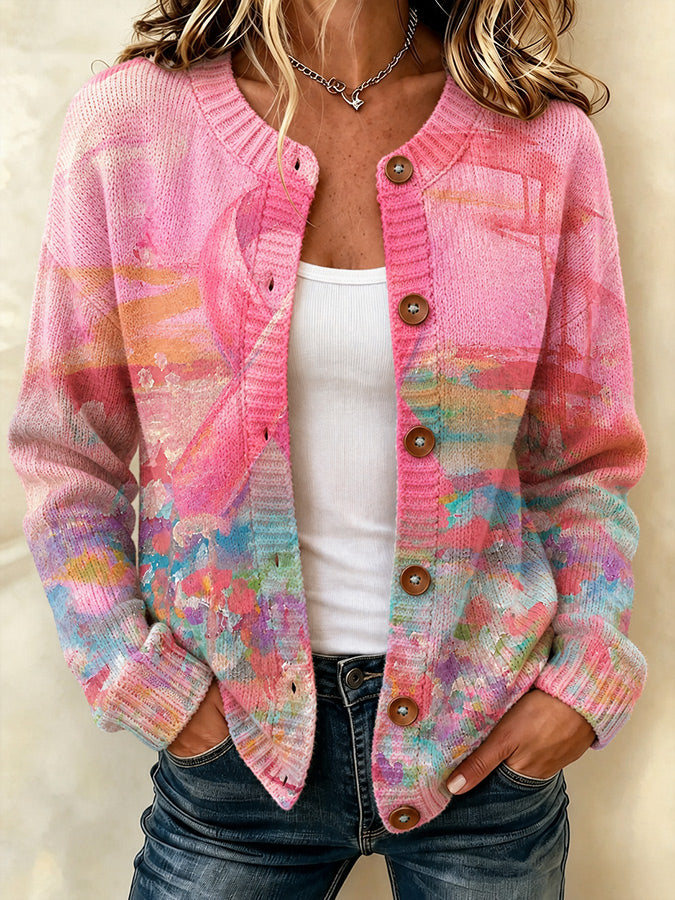 Women's Casual Floral Knitted Cardigan Top