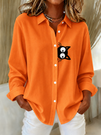 Women'S Creative Cat Printed Lapel Long Sleeve Shirt