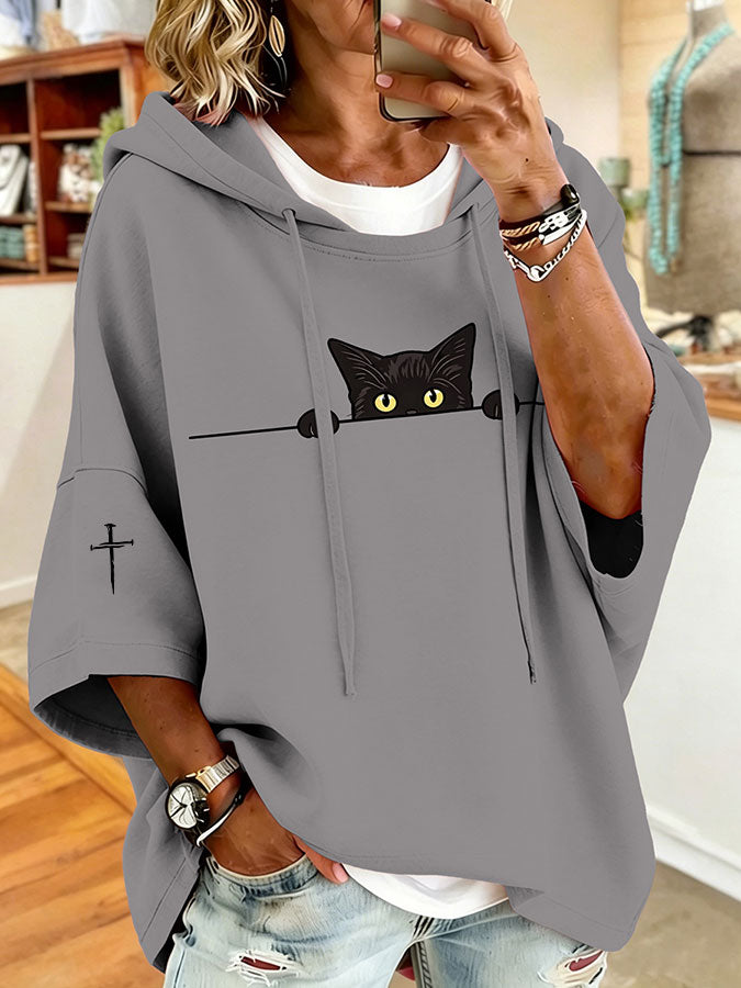 Women'S Vintage Cat Print Hoodie