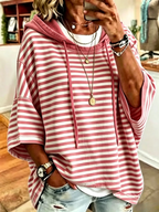 Women's Casual Loose Casual Striped Hooded Sweatshirt